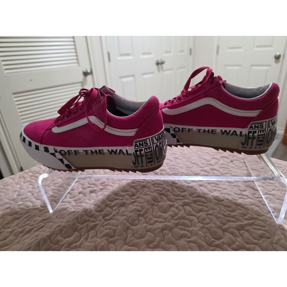 Vans Old Skool Stacked Pink Checkerboard Off The Wall Platform Sneakers Women 9